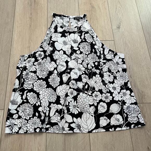 J.Crew Women’s Black & White Amber Floral Linen Halter Tank Sz XL - Picture 1 of 7
